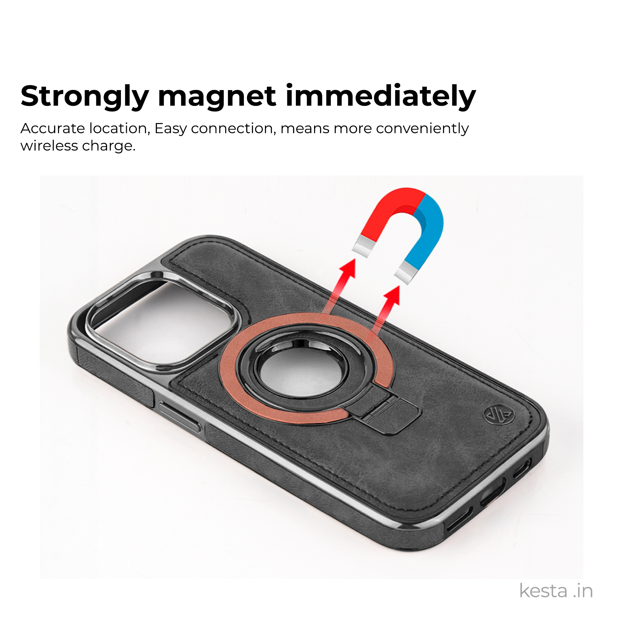 iPhone 15 Cover - Classy Elite Black Leather Case (Built-In Magnetic Ring Holder)